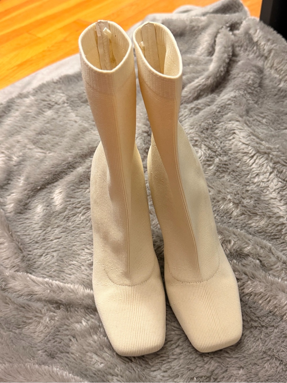 Forever 21 Cream Knit Square-Toe Sock Ankle Boots